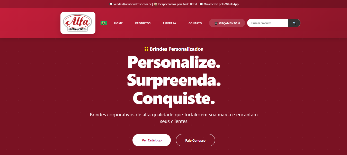 Site profissional para Alfa Brindes